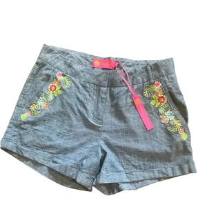 NWT Macbeth Collection embroidered flowers chambray shorts size small